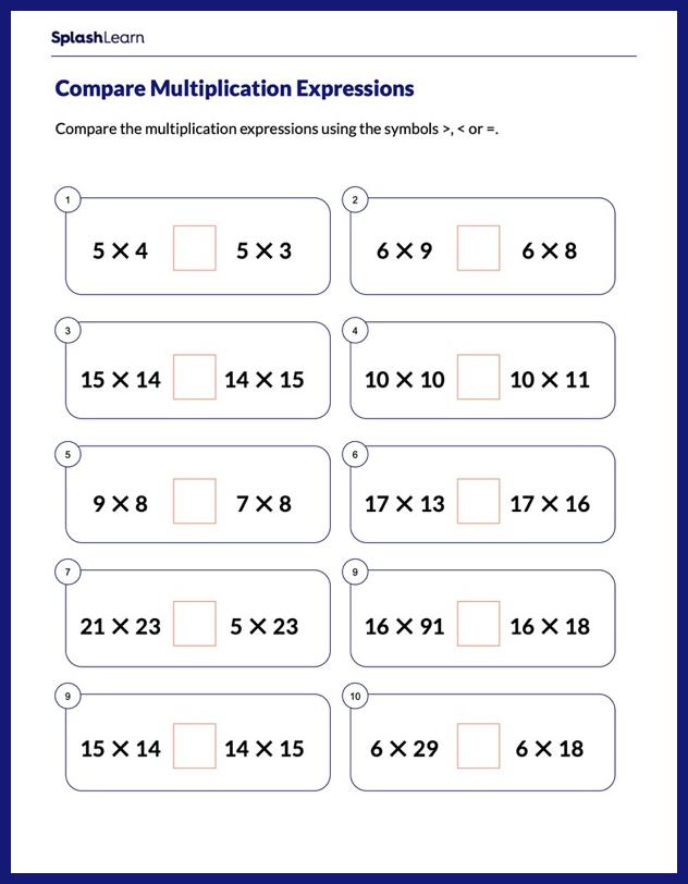 Compare the Multiplication Expressions Worksheet