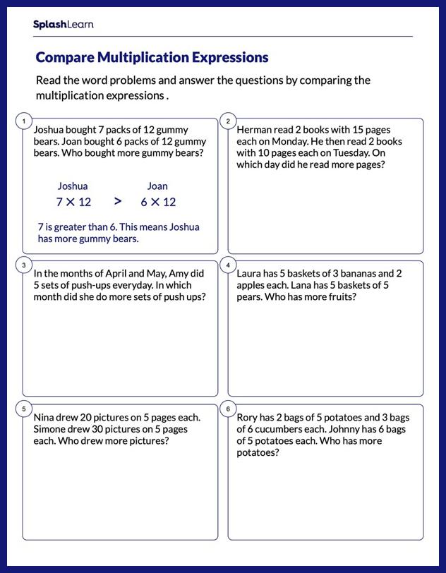 Comparison Multiplication Expressions Worksheet