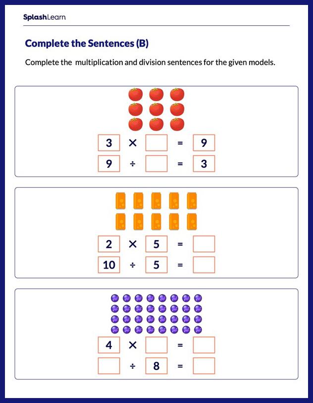 Complete Multiplication real Division Sentences Worksheet